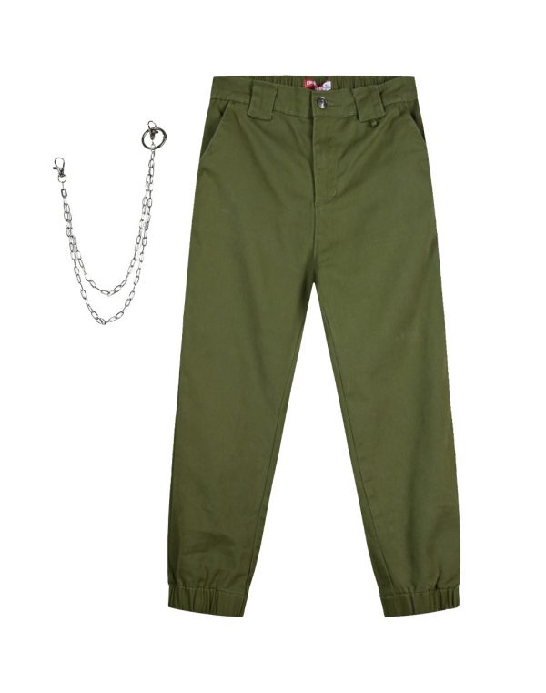 Girl΄s elastic jogger pants with chain