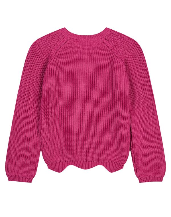 Girl΄s knit sweter with unever zig-zag hem