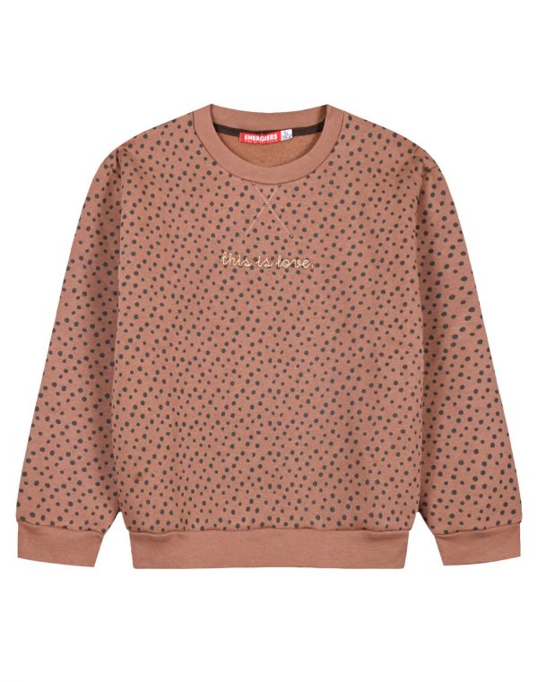 Girl΄s all over print fleece off-shoulder blouse with embroidery