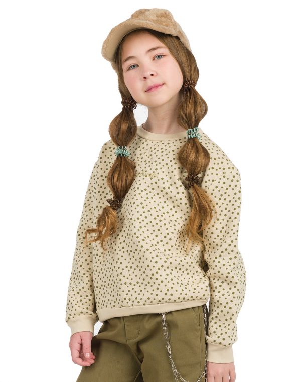 Girl΄s all over print fleece off-shoulder blouse with embroidery