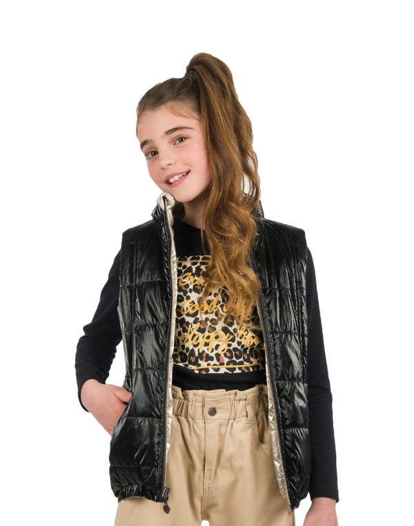 Girl΄s metallic double-faced puffer vest jacket