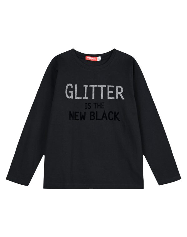 Girl΄s jersey blouse with glitter and velour print on the chest