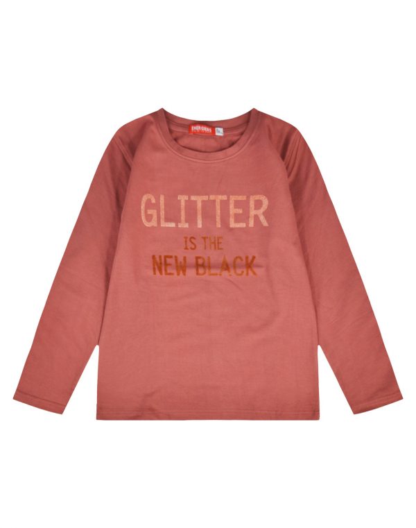 Girl΄s jersey blouse with glitter and velour print on the chest