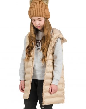 Girl΄s long, sleeveless jacket with hood