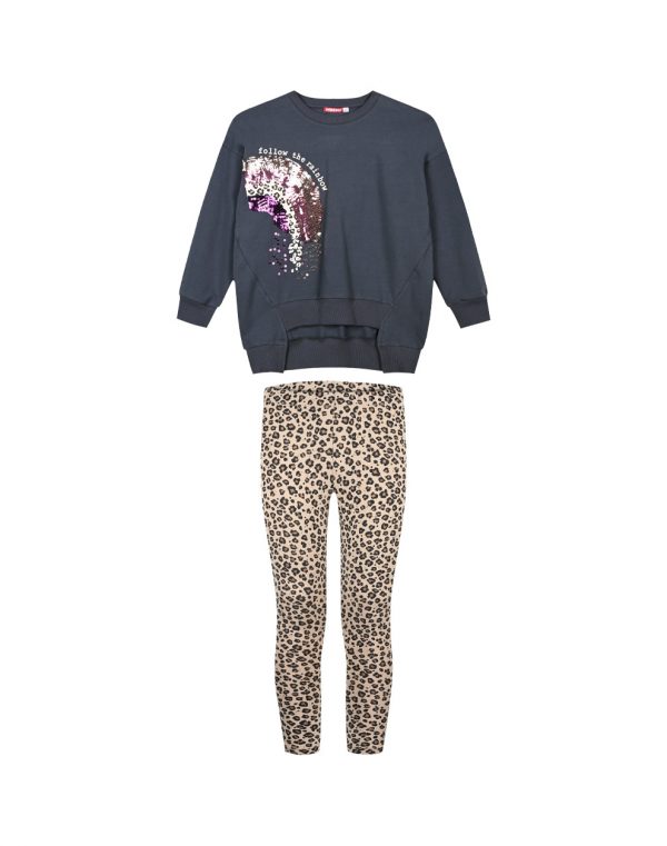 Girl΄s set with fleece blouse and leopard animal print leggigns