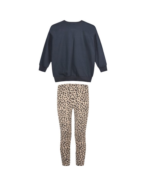 Girl΄s set with fleece blouse and leopard animal print leggigns