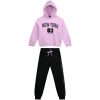 Girl΄s fleece set with hood, print, and sequins