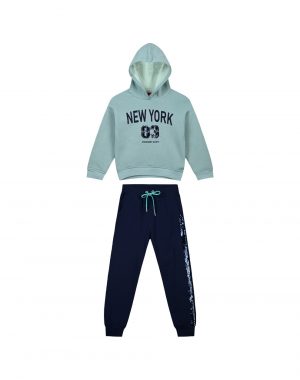 Girl΄s fleece set with hood, print, and sequins