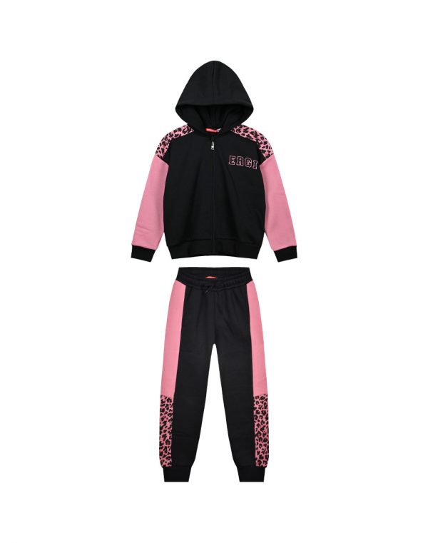 Girl΄s fleece set with jacket and leopard animal print