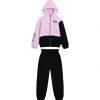 Girl΄s colour block fleece set with jacket with hood and print