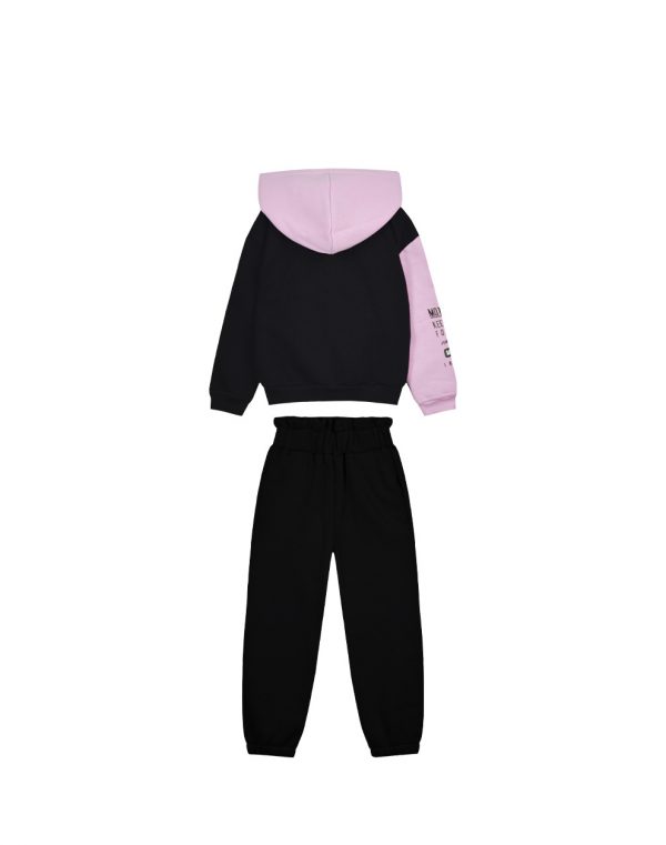 Girl΄s colour block fleece set with jacket with hood and print