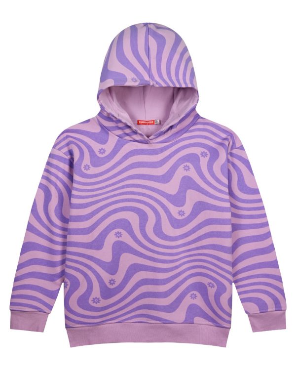 Girl΄s fleece blouse with hood and all over print