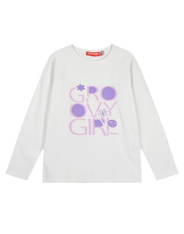 Girl΄s jersey blouse with print with glitter details on the chest