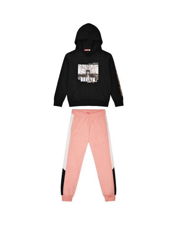 Girl΄s fleece set with hood and print