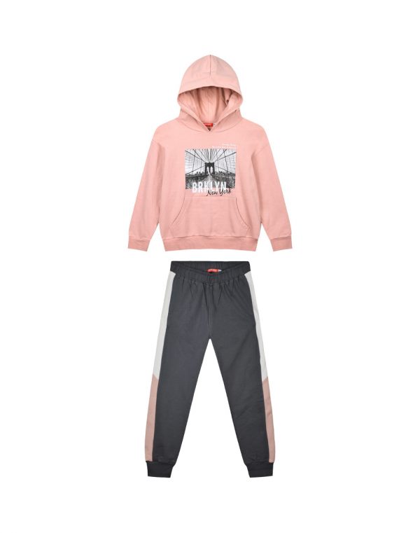 Girl΄s fleece set with hood and print