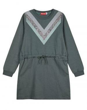 Girl΄s fleece dress with print with glitter details