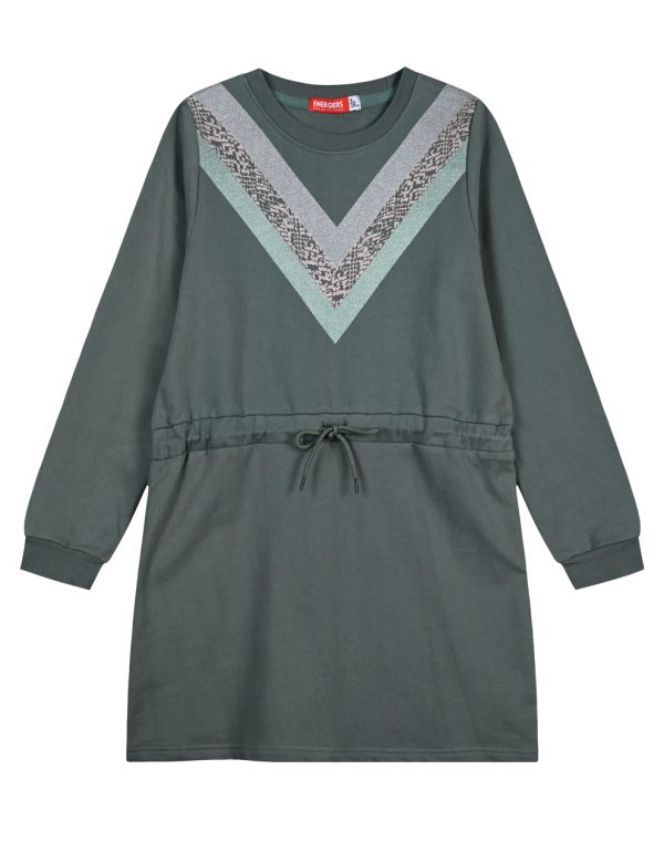 Girl΄s fleece dress with print with glitter details