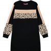 Girl΄s fleece dress with leopard animl print panelling