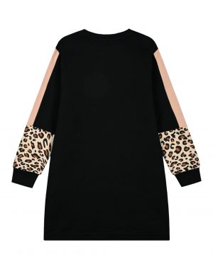 Girl΄s fleece dress with leopard animl print panelling