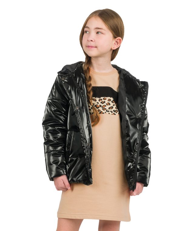 Girl΄s fleece dress with leopard animl print panelling