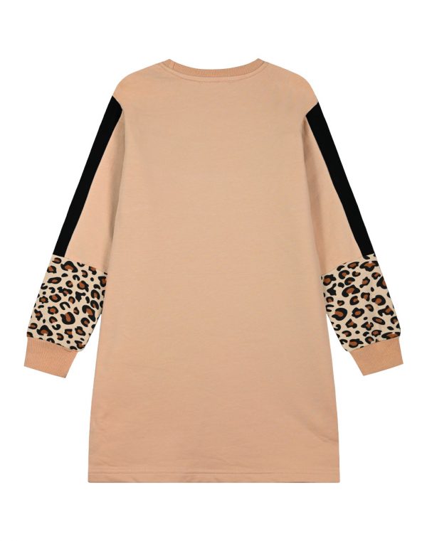 Girl΄s fleece dress with leopard animl print panelling