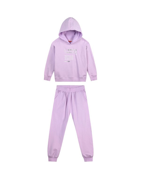 Girl΄s fleece set with hood and print, Eco Friendly