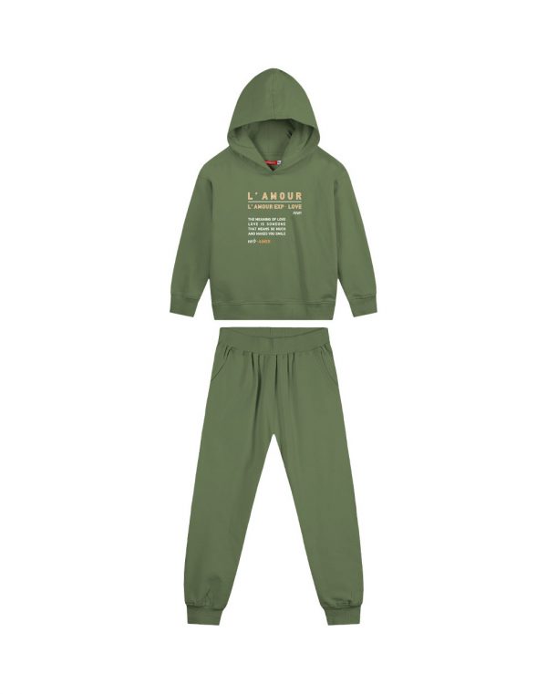 Girl΄s fleece set with hood and print, Eco Friendly