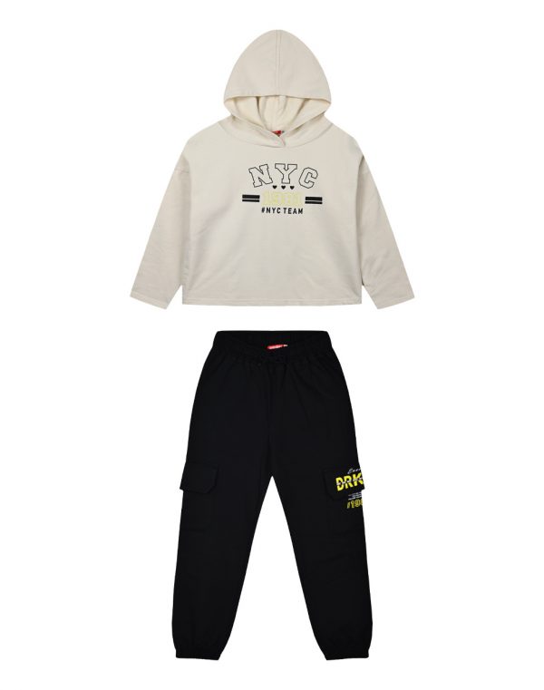 Girl΄s unbrushed fleece set with blouse and cargo sweatpants