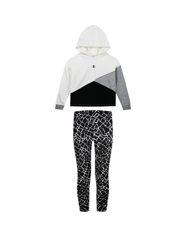 Girl΄s tricolour fleece blouse with hood and long leggings