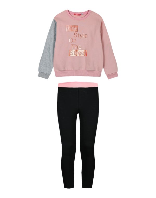 Girl΄s set two coloured fleece blouse with print and long leggings