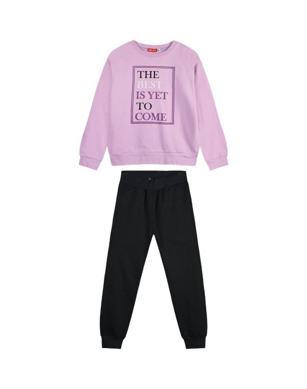 Girl΄s fleece set with blouse with print and sweatpants with elastic waistband, Eco Friendly