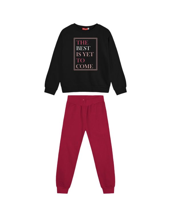 Girl΄s fleece set with blouse with print and sweatpants with elastic waistband, Eco Friendly