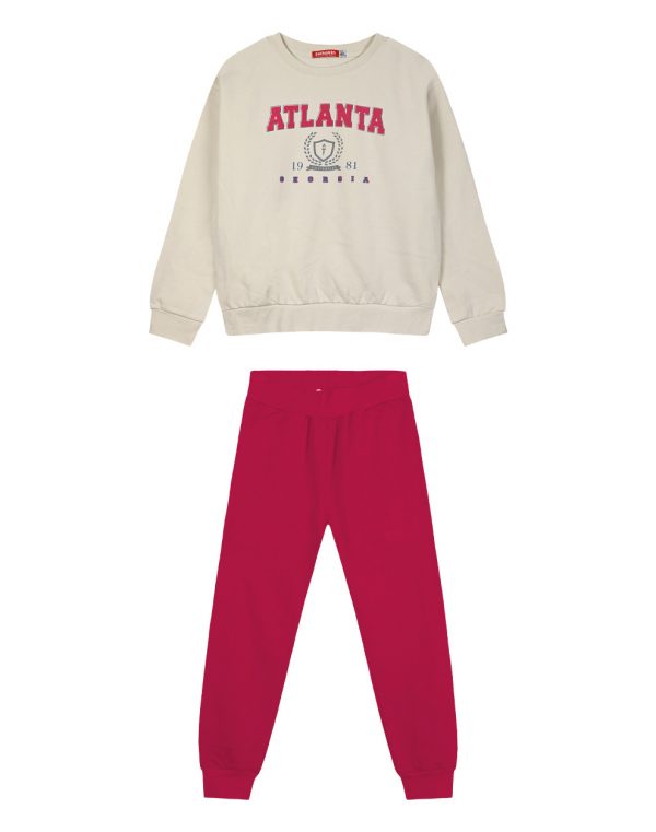 Girl΄s fleece set with blouse with print and sweatpants with elastic waistband, Eco Friendly