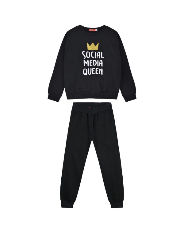 Girl΄s fleece set with blouse with print and sweatpants with elastic waistband, Eco Friendly