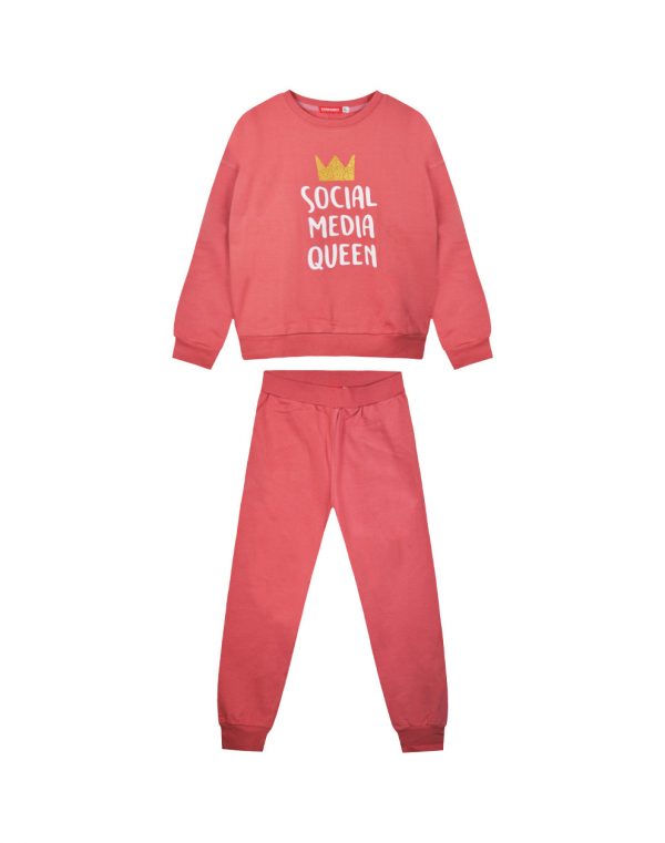 Girl΄s fleece set with blouse with print and sweatpants with elastic waistband, Eco Friendly