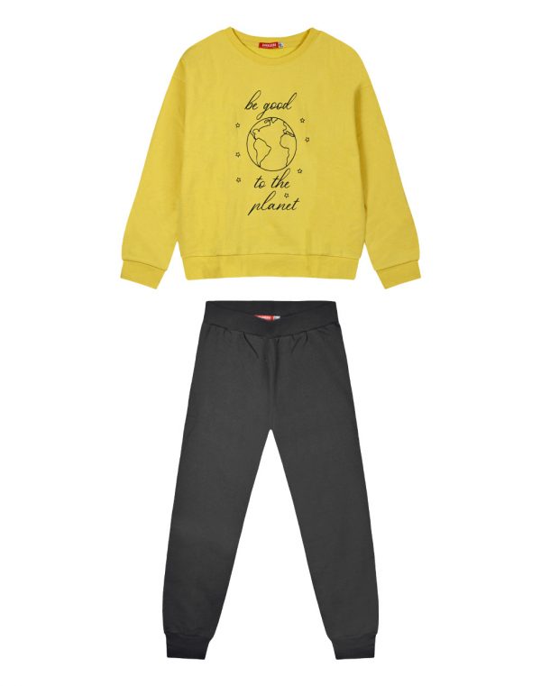 Girl΄s fleece set with blouse with print and sweatpants with elastic waistband, Eco Friendly