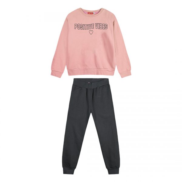 Girl΄s fleece set with blouse with print and sweatpants with elastic waistband