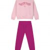 Girl΄s fleece set with blouse with print and sweatpants with elastic waistband