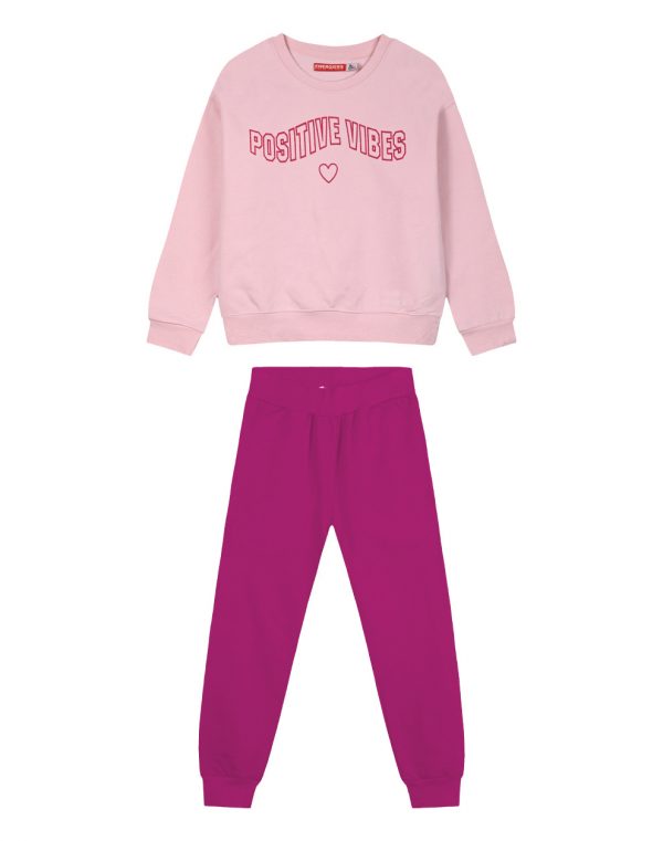 Girl΄s fleece set with blouse with print and sweatpants with elastic waistband