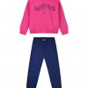 Girl΄s fleece set with blouse with print and sweatpants with elastic waistband