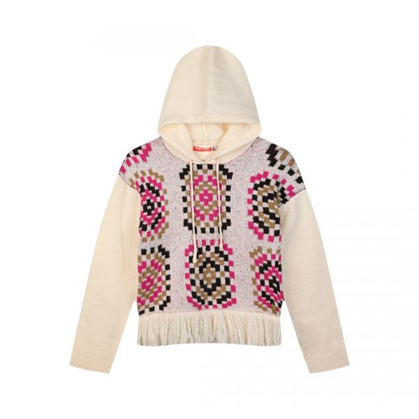 Knit pullover with hood for girls