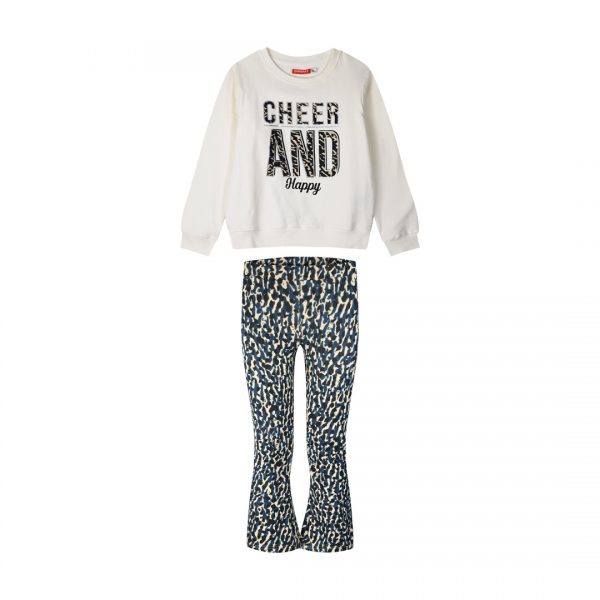 Set fleece shirt with print and leggings for girls