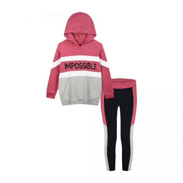 Set fleece hoodie with print and leggings for girls