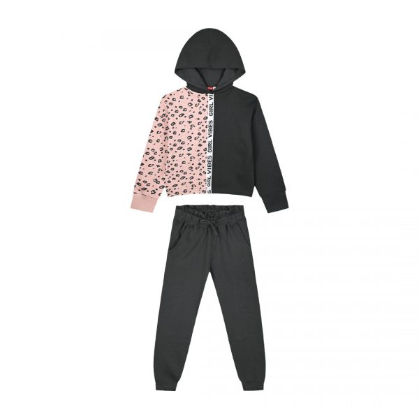 Fleece tracksuit set with hoodie for girls