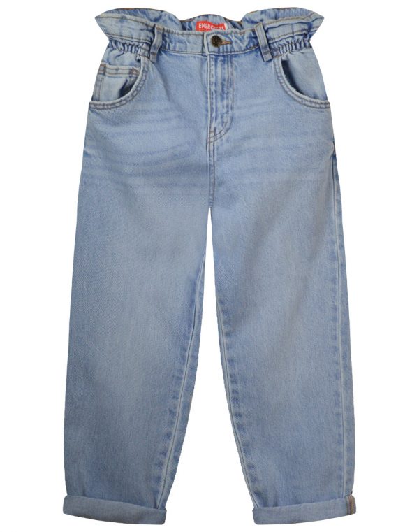 Jeans with elastic band and button