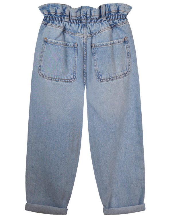 Jeans with elastic band and button