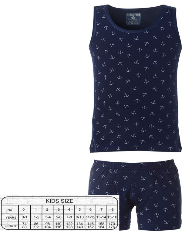 Set vest top with wide band and boxer -anchor design