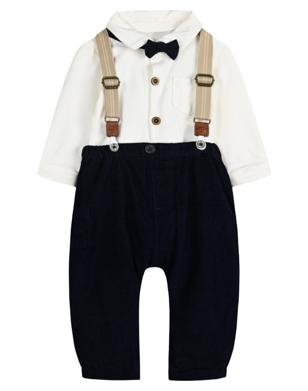 Baby boy΄s 4-piece set bodysuit, bowtie, adjustable shoulder straps, and pants.Boutique collection