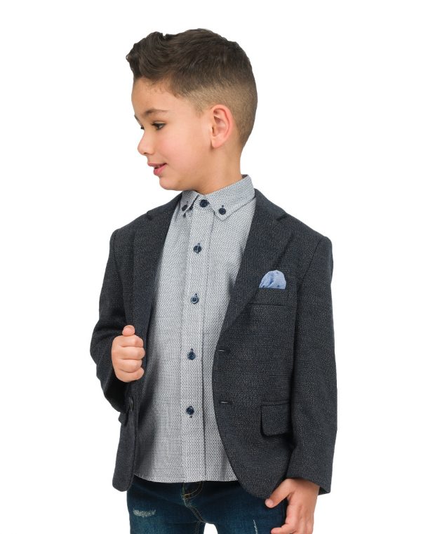 Boy΄s single colour blazer with two buttons and pocket square.Boutique collection