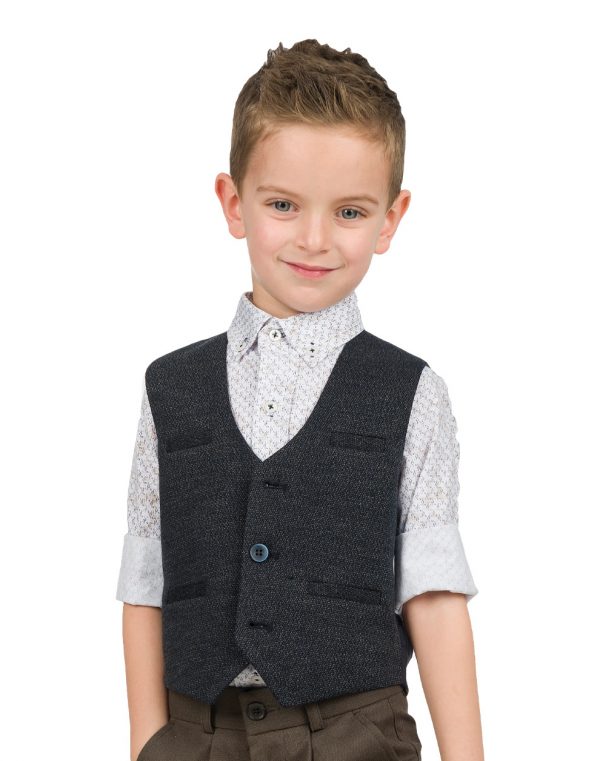 Boy΄s vest with buttons and fake welt pockets.Boutique collection